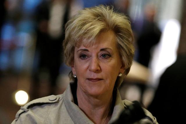 Linda McMahon speaks to members of the news media after meeting with US President-elect Donald Trump at Trump Tower in New York on November 30. (REUTERS) Linda McMahon speaks to members of the news media after meeting with US President-elect Donald Trump at Trump Tower in New York on November 30. (REUTERS)
