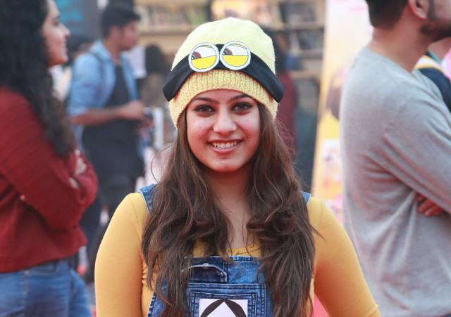 Stuti Goyal, a student of Jesus and Mary College poses in her minion costume. (Amal KS/HT Photo)