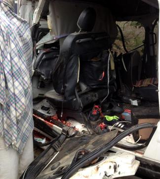 Inside the mangled jeep that was ferrying teachers. (HT Photo)
