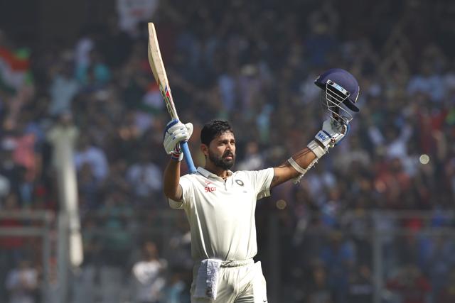 Murali Vijay celebrates his century on day 3 of the fourth Test match between India and England at the Wankhede Stadium, Mumbai on Saturday (BCCI)