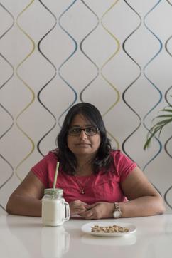Communications manager Shirin Gadbade at her office canteen in Powai, Mumbai. Gadbade is allergic to peanuts, and her lactose intolerance is so bad that she has developed an aversion to all ‘white foods’. (Aalok Soni/ HT Photo)