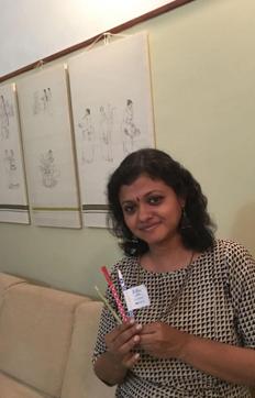 Lakshmi and the unique pens developed by her. (Lakshmi Menon) Lakshmi and the unique pens developed by her. (Lakshmi Menon)