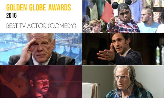 Clockwise from top right: Anthony Anderson, black-ish; Gael Garcia Bernal, Mozart in the Jungle; Jeffrey Tambor, Transparent; Donald Glover, Atlanta and Nick Nolte, Graves. Clockwise from top right: Anthony Anderson, black-ish; Gael Garcia Bernal, Mozart in the Jungle; Jeffrey Tambor, Transparent; Donald Glover, Atlanta and Nick Nolte, Graves.