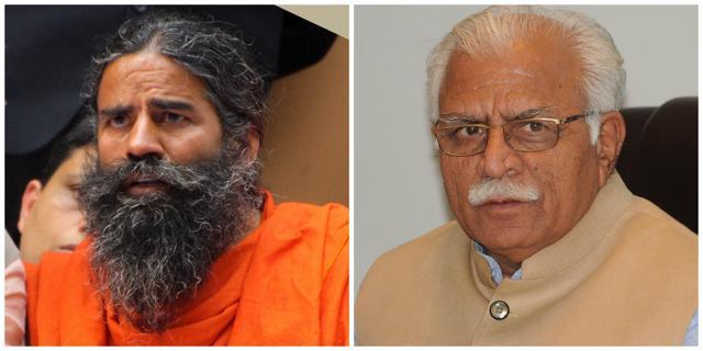 Ramdev and (right) Haryana chief minister Manohar Lal Khattar (HT Photo) Ramdev and (right) Haryana chief minister Manohar Lal Khattar (HT Photo)