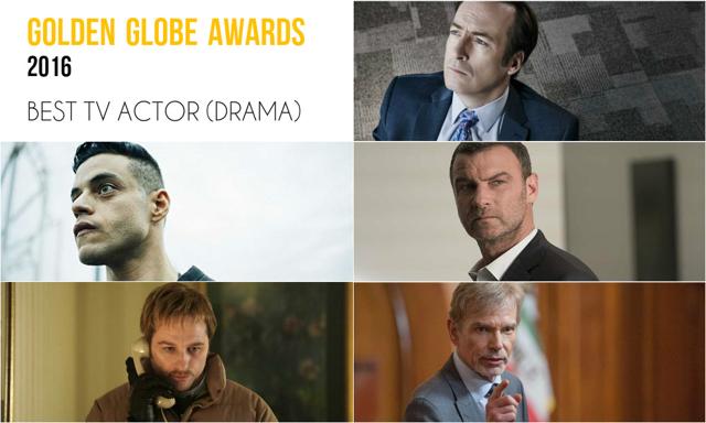 Clockwise from top right: Bob Odenkirk, Better Call Saul; Liev Schreiber, Ray Donovan; Billy Bob Thornton, Goliath; Matthew Rhys, The Americans and Rami Malek Mr. Robot. Clockwise from top right: Bob Odenkirk, Better Call Saul; Liev Schreiber, Ray Donovan; Billy Bob Thornton, Goliath; Matthew Rhys, The Americans and Rami Malek Mr. Robot.