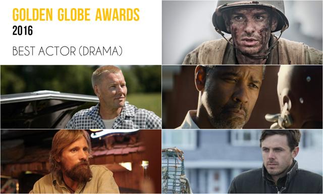 Clockwise from top right: Andrew Garfield, Hacksaw Ridge; Denzel Washington, Fences; Casey Affleck, Manchester by the Sea; Viggo Mortensen, Captain Fantastic and Joel Edgerton, Loving. Clockwise from top right: Andrew Garfield, Hacksaw Ridge; Denzel Washington, Fences; Casey Affleck, Manchester by the Sea; Viggo Mortensen, Captain Fantastic and Joel Edgerton, Loving.
