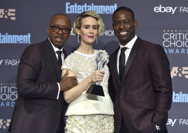 Santa Monica : Sarah Paulson, centre, winner of the award for best actress in a movie made for television or limited series for The People v. OJ Simpson: American Crime Story poses in the press room with her co-stars Courtney B. Vance, from left, and Sterling K Brown at the 22nd annual Critics' Choice Awards. (AP) Santa Monica : Sarah Paulson, centre, winner of the award for best actress in a movie made for television or limited series for The People v. OJ Simpson: American Crime Story poses in the press room with her co-stars Courtney B. Vance, from left, and Sterling K Brown at the 22nd annual Critics' Choice Awards. (AP)