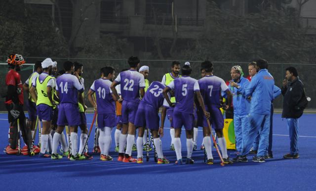 The Indian players are all ears to their coach ahead of the hockey Junior World Cup quarterfinal vs Spain (HT Photo) The Indian players are all ears to their coach ahead of the hockey Junior World Cup quarterfinal vs Spain (HT Photo)