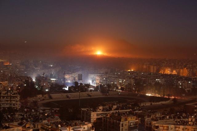 Smoke and flames rise after air strikes on rebel-controlled besieged area of Aleppo, as seen from a government-held side, in Syria. (REUTERS) Smoke and flames rise after air strikes on rebel-controlled besieged area of Aleppo, as seen from a government-held side, in Syria. (REUTERS)