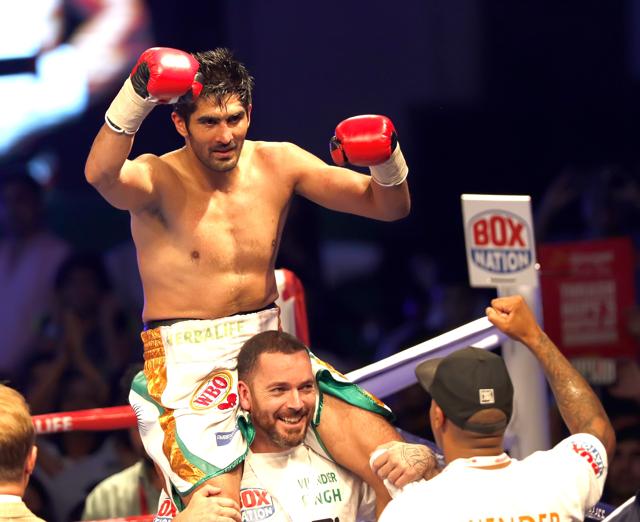 Vijender Singh beat Kerry Hope of Australia at the Thyagaraj staduim in July to win his WBO Asia Pacific Super-Middleweight title. (HT Photo) Vijender Singh beat Kerry Hope of Australia at the Thyagaraj staduim in July to win his WBO Asia Pacific Super-Middleweight title. (HT Photo)