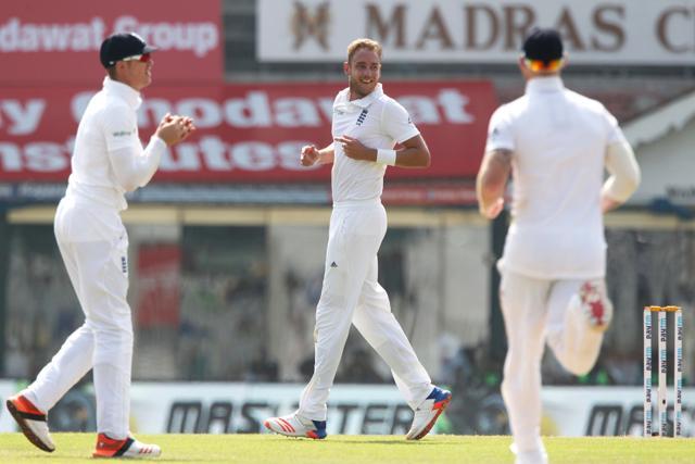 Stuart Broad got the vital wicket of Virat Kohli for 16 as England chipped away in the post-lunch session in Chennai. (BCCI)