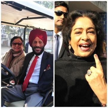 Flying Sikh Milkha Singh and wife came out to vote in a golf cart in Sector 8 on Sunday; and (right) Member Parliament Kirron Kher cast her vote at the Nursery School in Sector 7. (Keshav Singh/ HT Photo) Flying Sikh Milkha Singh and wife came out to vote in a golf cart in Sector 8 on Sunday; and (right) Member Parliament Kirron Kher cast her vote at the Nursery School in Sector 7. (Keshav Singh/ HT Photo)