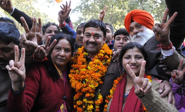 Shakti Prakash from BJP with his supporters in Chandigarh. (Anil Dayal/HT Photo) Shakti Prakash from BJP with his supporters in Chandigarh. (Anil Dayal/HT Photo)
