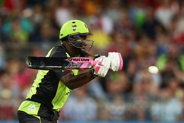 Andre Russell of the Thunder bats during the Big Bash League match between the Sydney Thunder and the Sydney Sixers. (Cricket Australia/Getty Images)