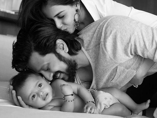 Riteish Deshmukh with wife Genelia with their bundle of joy, Riaan. Riteish Deshmukh with wife Genelia with their bundle of joy, Riaan.