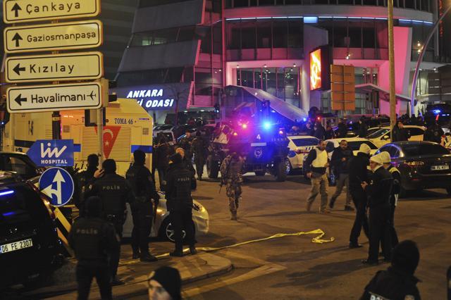 Turkish police officers cordon off the area close to a photo gallery in Ankara. (AP Photo) Turkish police officers cordon off the area close to a photo gallery in Ankara. (AP Photo)