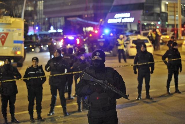 Turkish police officers cordoned off the area soon after the attack. (AP) Turkish police officers cordoned off the area soon after the attack. (AP)