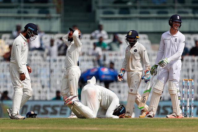 KL Rahul puts down a difficult chance at short leg off Keaton Jennings during the fifth Test in Chennai on Tuesday (AP) KL Rahul puts down a difficult chance at short leg off Keaton Jennings during the fifth Test in Chennai on Tuesday (AP)