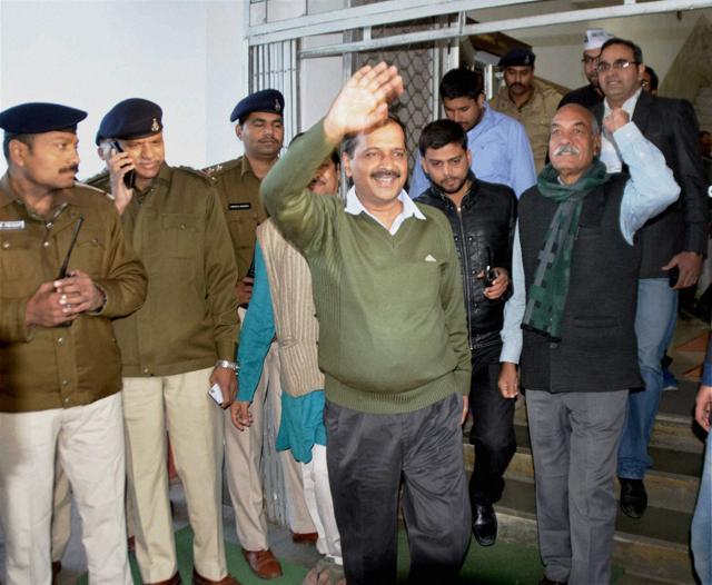 Arvind Kejriwal waves at AAP workers on his arrival in Bhopal on Tuesday. (PTI) Arvind Kejriwal waves at AAP workers on his arrival in Bhopal on Tuesday. (PTI)