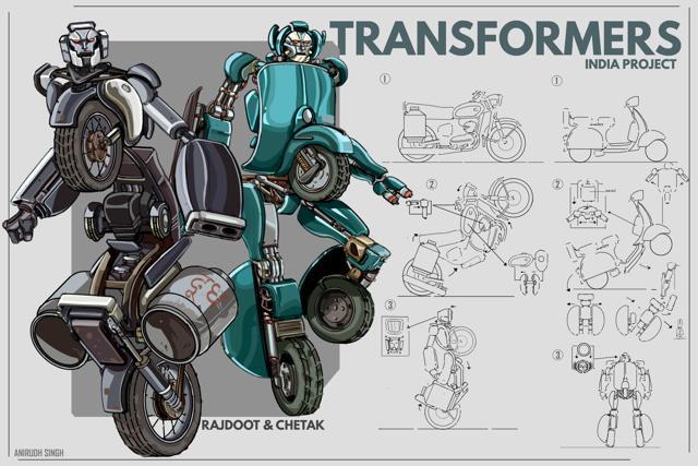 Transformers inspired by bikes Rajdoot and Chetak. (Photo courtesy: Anirudh Singh ) Transformers inspired by bikes Rajdoot and Chetak. (Photo courtesy: Anirudh Singh )