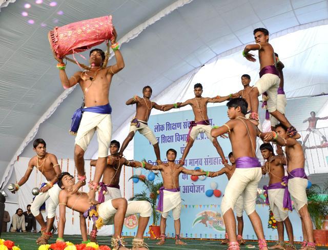 Children artistes from Chhattisgarh performing in a cultural programme at National Balrang Festival in Bhopal on Wednesday. (PTI) Children artistes from Chhattisgarh performing in a cultural programme at National Balrang Festival in Bhopal on Wednesday. (PTI)