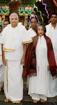 Sri Lankan Prime Minister Ranil Wickremesinghe with wife Maitree at Lord Venkateswara temple at Tirumala , Tirupati on Thursday. (PTI photo) Sri Lankan Prime Minister Ranil Wickremesinghe with wife Maitree at Lord Venkateswara temple at Tirumala , Tirupati on Thursday. (PTI photo)