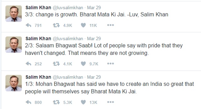 Scriptwriter Salim Khan’s first few tweets. (Twitter)