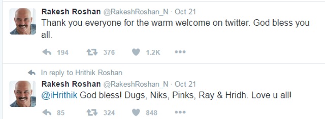 Filmmaker Rakesh Roshan thanked everyone for welcoming him on the micro blogging site. (Twitter)