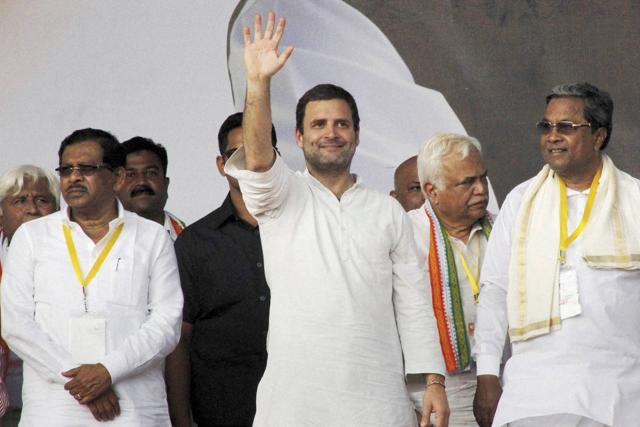 Karnataka Chief Minister Siddaramaiah (L) with AICC vice-president Rahul Gandhi (C) and state home minister G Parameswara during a rally in Belgavi in Karnataka. (PTI file photo) Karnataka Chief Minister Siddaramaiah (L) with AICC vice-president Rahul Gandhi (C) and state home minister G Parameswara during a rally in Belgavi in Karnataka. (PTI file photo)