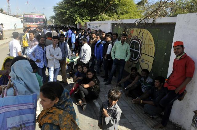 ABVP activists arriving at GACC for the ABVP meet. (Arun Mondhe/HT photo)
