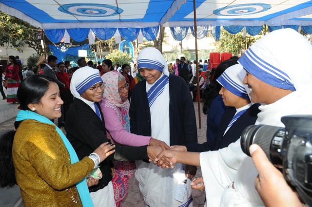 Nuns greet each other on Christmas at St Francis church in Bhopal. (Praveen Bajpai/HT photo) Nuns greet each other on Christmas at St Francis church in Bhopal. (Praveen Bajpai/HT photo)