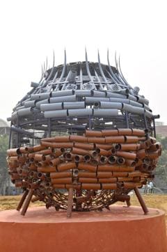 11 Indians and one South Korean artist have created the sculptures out of broken pipes, wire mesh, etc. (HT Photo) 11 Indians and one South Korean artist have created the sculptures out of broken pipes, wire mesh, etc. (HT Photo)