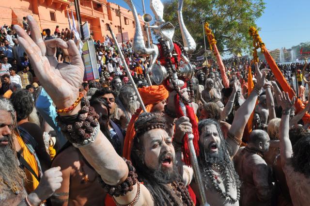 Naga sadhus scream as they rush to take a dip in the Shipra river in Ujjain in April. More than one crore devotees participated in the third shahi snan in Ujjain this year: a spiritual experience that’s become photographer’s Mecca. (Shankar Mourya/ HT Photo) Naga sadhus scream as they rush to take a dip in the Shipra river in Ujjain in April. More than one crore devotees participated in the third shahi snan in Ujjain this year: a spiritual experience that’s become photographer’s Mecca. (Shankar Mourya/ HT Photo)