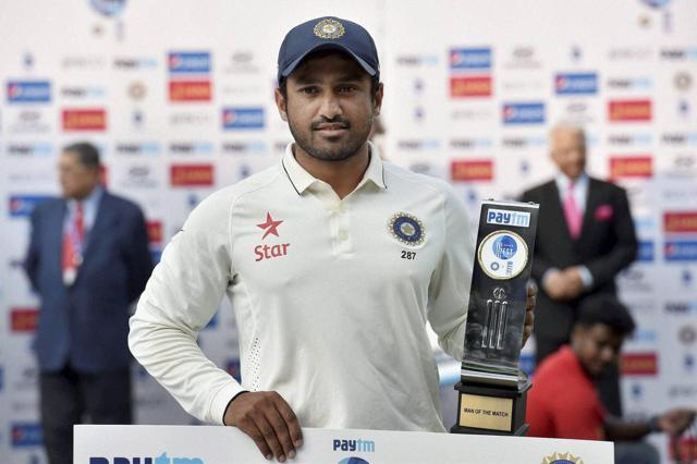 Karun Nair poses with man of the match trophy after win the test series at MAC Stadium in Chennai. (PTI) Karun Nair poses with man of the match trophy after win the test series at MAC Stadium in Chennai. (PTI)