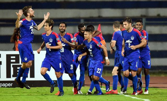 Bengaluru FC players celebrates after scoring a goal against Johor Darul TA'ZIM (MAS) during the AFC Cup 2016 semifinal. (PTI) Bengaluru FC players celebrates after scoring a goal against Johor Darul TA'ZIM (MAS) during the AFC Cup 2016 semifinal. (PTI)