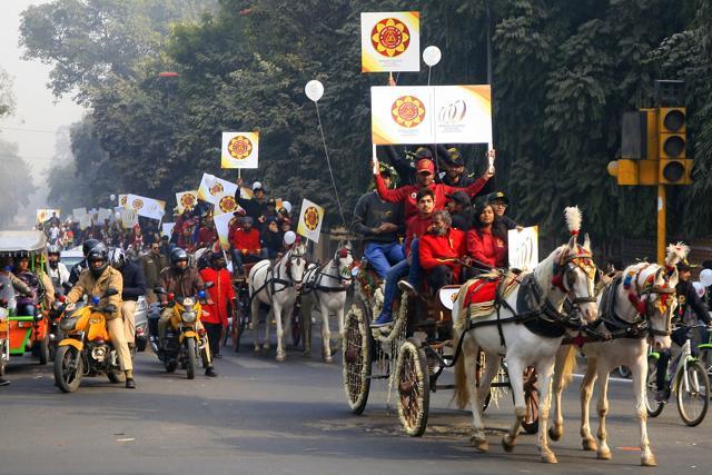 Students take a buggy ride as Ramjas College celebrated its completion of 100 years, at Delhi University's North Campus. (Anshuman Akash/HT Photo) Students take a buggy ride as Ramjas College celebrated its completion of 100 years, at Delhi University's North Campus. (Anshuman Akash/HT Photo)