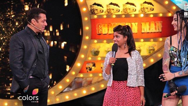 Lokesh Kumari Sharma in conversation with Salman Khan on Bigg Boss. Lokesh Kumari Sharma in conversation with Salman Khan on Bigg Boss.