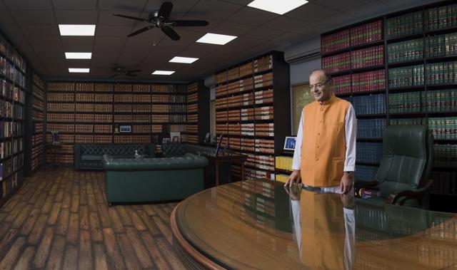 Finance minister Arun Jaitley poses at his residential office in New Delhi. 2016 was a challenging year for the Indian economy as the ministry grappled with structural issues such as public sector bank NPAs and demonetisation. (Gurinder Osan/HT Photo)