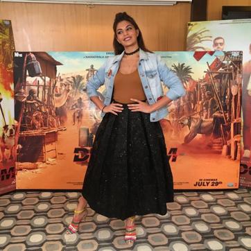 Actor Jacqueline Fernandes promotes for her film Dishoom while sporting a choker necklace. (Yogen Shah)