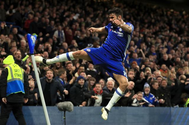 Chelsea's Diego Costa celebrates scoring his side's fourth goal of the game. (AP) Chelsea's Diego Costa celebrates scoring his side's fourth goal of the game. (AP)