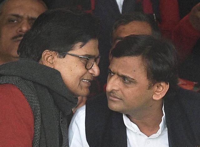 Akhilesh and SP general secretary Ramgopal Yadav during the party’s national convention in Lucknow on Sunday. By 10am, MLA, MLCs and ministers show up in large numbers at the convention called by the Akhilesh faction. (PTI) Akhilesh and SP general secretary Ramgopal Yadav during the party’s national convention in Lucknow on Sunday. By 10am, MLA, MLCs and ministers show up in large numbers at the convention called by the Akhilesh faction. (PTI)