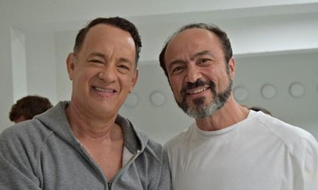 Jay Abdo with Tom Hanks during the filming of A Hologram for the King. Jay Abdo with Tom Hanks during the filming of A Hologram for the King.