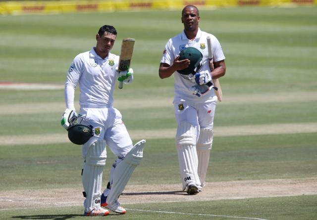 South Africa's Quinton de Kock celebrates his century. (REUTERS) South Africa's Quinton de Kock celebrates his century. (REUTERS)