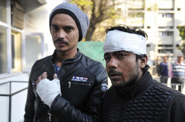 Injured passengers at the GMSH-16 in Chandigarh on Tuesday. (KARUN SHARMA/HT PHOTO)