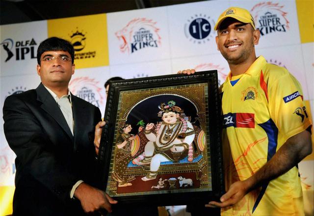 IPL team Chennai Super Kings owner Gurunath Meiyappan presents a portrait to skipper Mahendra Singh Dhoni during a press conference in Chennai. (File photo) (PTI) IPL team Chennai Super Kings owner Gurunath Meiyappan presents a portrait to skipper Mahendra Singh Dhoni during a press conference in Chennai. (File photo) (PTI)
