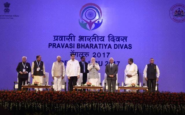 PM Narendra Modi and Portugal PM António Costa at Pravasi Bharatiya Divas in Bengaluru on Sunday. (External affairs ministry/Twitter)