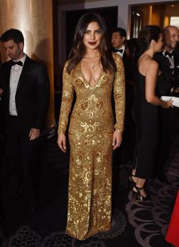 Priyanka Chopra chose a floor-length Ralph Lauren number for the event. (AFP) Priyanka Chopra chose a floor-length Ralph Lauren number for the event. (AFP)
