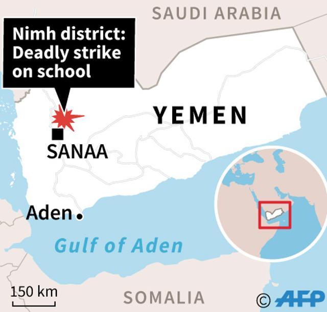 Map of Yemen locating the rebel-held Nimh district northeast of the capital, site of a deadly airstrike on a school Tuesday. (AFP photo) Map of Yemen locating the rebel-held Nimh district northeast of the capital, site of a deadly airstrike on a school Tuesday. (AFP photo)