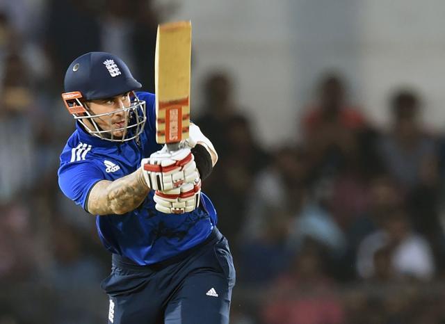 England XI batsman Alex Hales plays a shot during the first warm-up one day cricket match between India A and England XI at the Cricket Club of India (CCI) stadium in Mumbai. (AFP) England XI batsman Alex Hales plays a shot during the first warm-up one day cricket match between India A and England XI at the Cricket Club of India (CCI) stadium in Mumbai. (AFP)