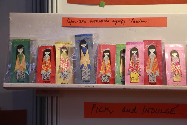 Handmade origami bookmarks for Rs 100 each, are a must buy at Hall 14. These are made by a Delhi University student, Sonia Singla. (AMAL KS / HT Photo)